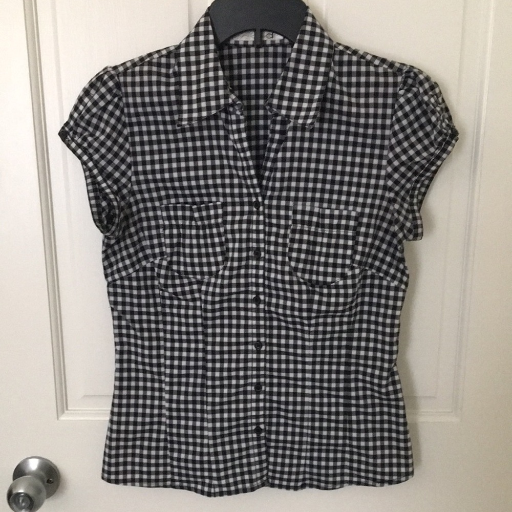 Vintage y2k Dynamite Black & White Gingham Short Sleeve Shirt Blouse